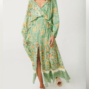 Spell Floral Green maxi Skirt